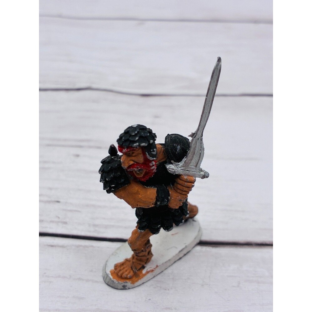 Vintage Painted Metal Barbarian Warrior Miniature Figure Sword Fantasy Tabletop